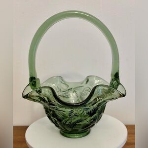 Vintage Fenton Smokey Green Glass Basket